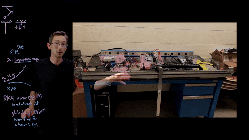 A double pendulum controlled by a cart, swinging up to be perfectly balanced vertically